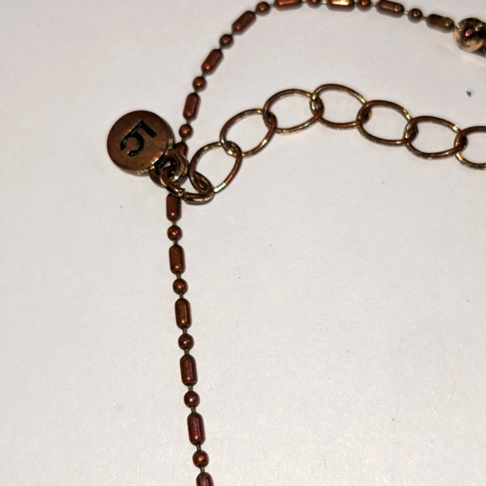 Vintage Signed LC Liz Claibone Bronze Seed Beads &‎ Simulated Peal Necklace Da - Picture 5 of 6